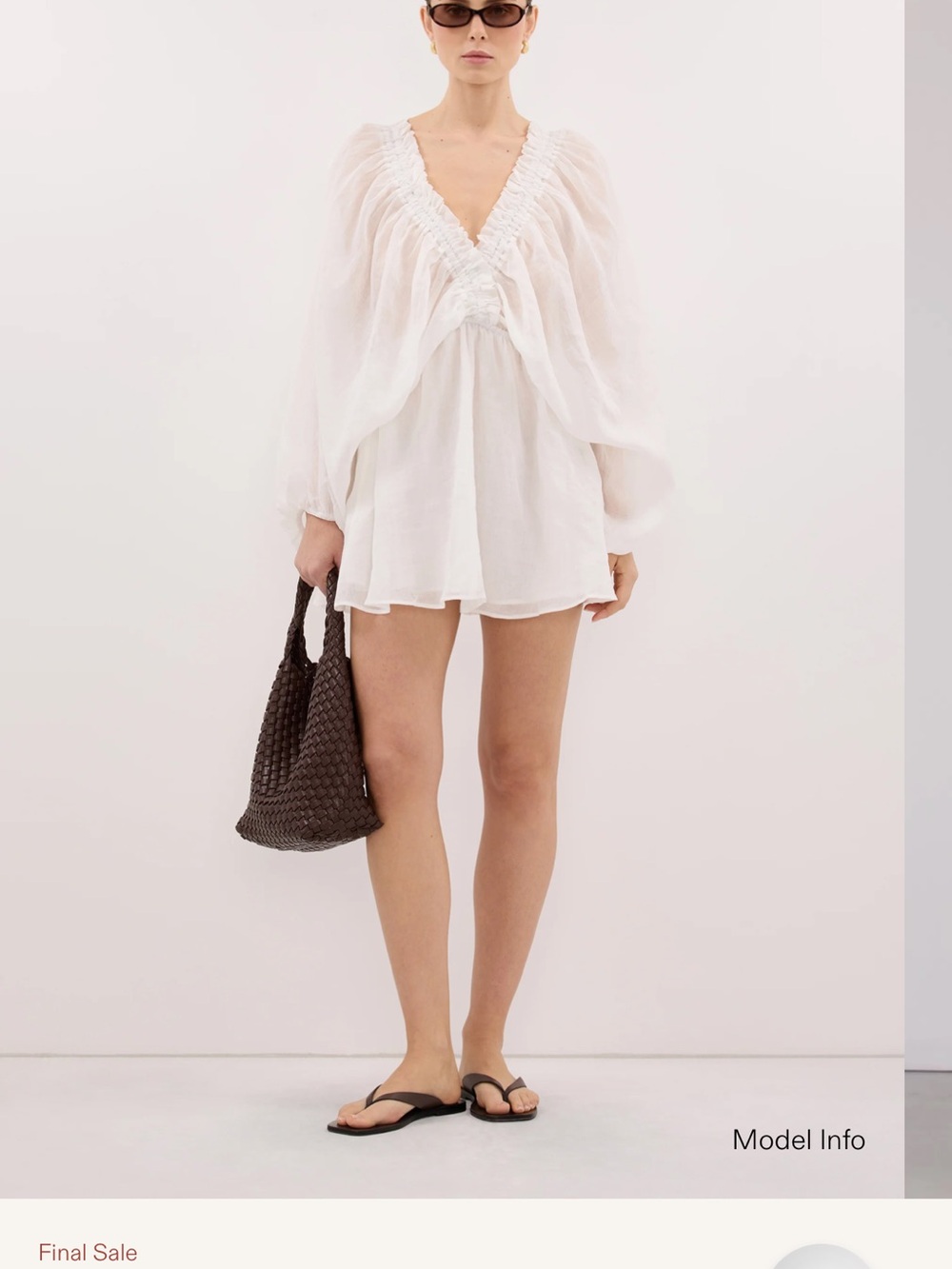 Brielle DISSH White V-Neck Smocked Long-Sleeve Mini Dress